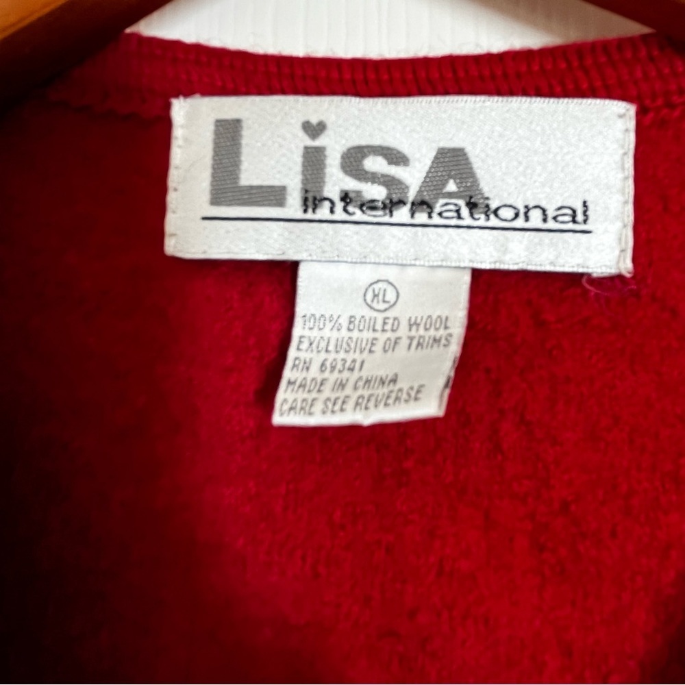 Vintage Lisa International Red Animal Print Boiled Wool Vest Size XL - Picture 4 of 7